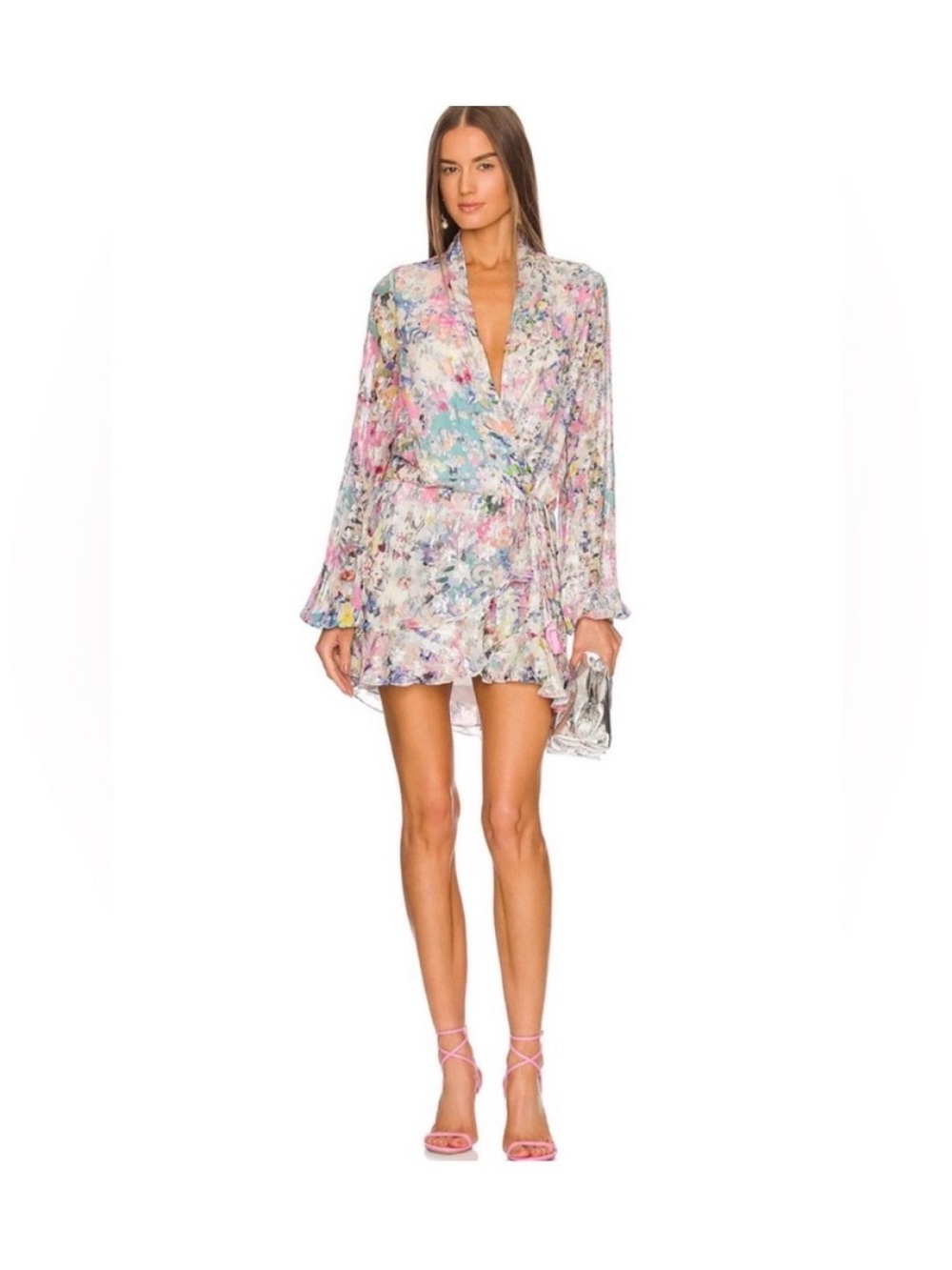 Rococo Sand Multicolor Pastel Floral Wrap Mini Dress